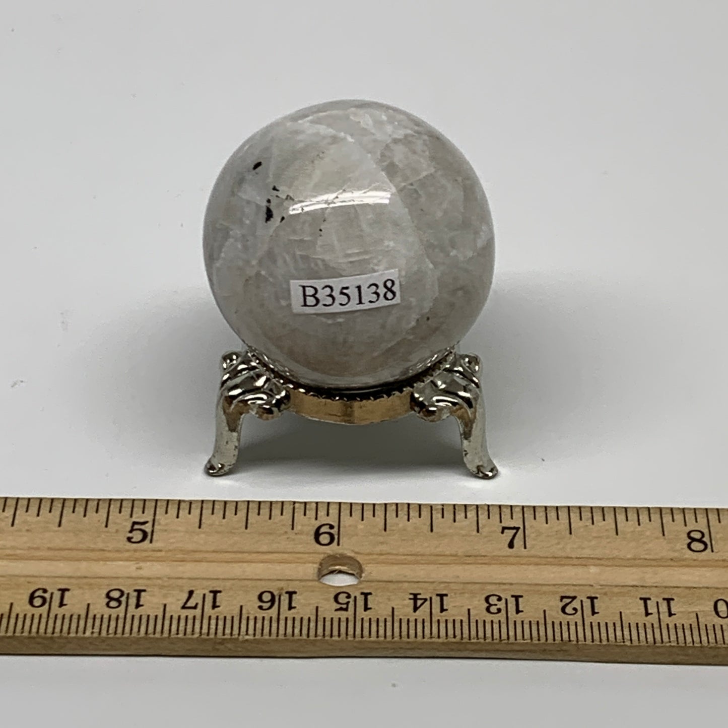 87.3g, 1.6"(40mm), Natural Rainbow Moonstone Sphere Ball Gemstone, B35138