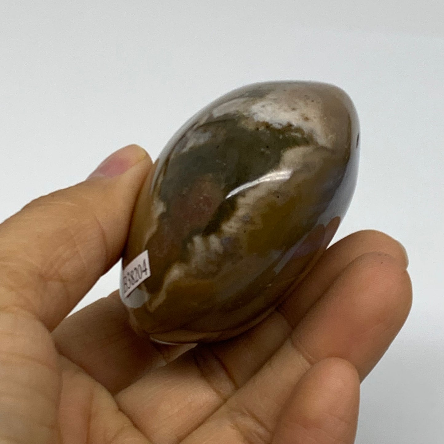 182.7g, 2.5"x2.4"x1.4" Natural Ocean Jasper Palm-Stone Orbicular Jasper, B38204