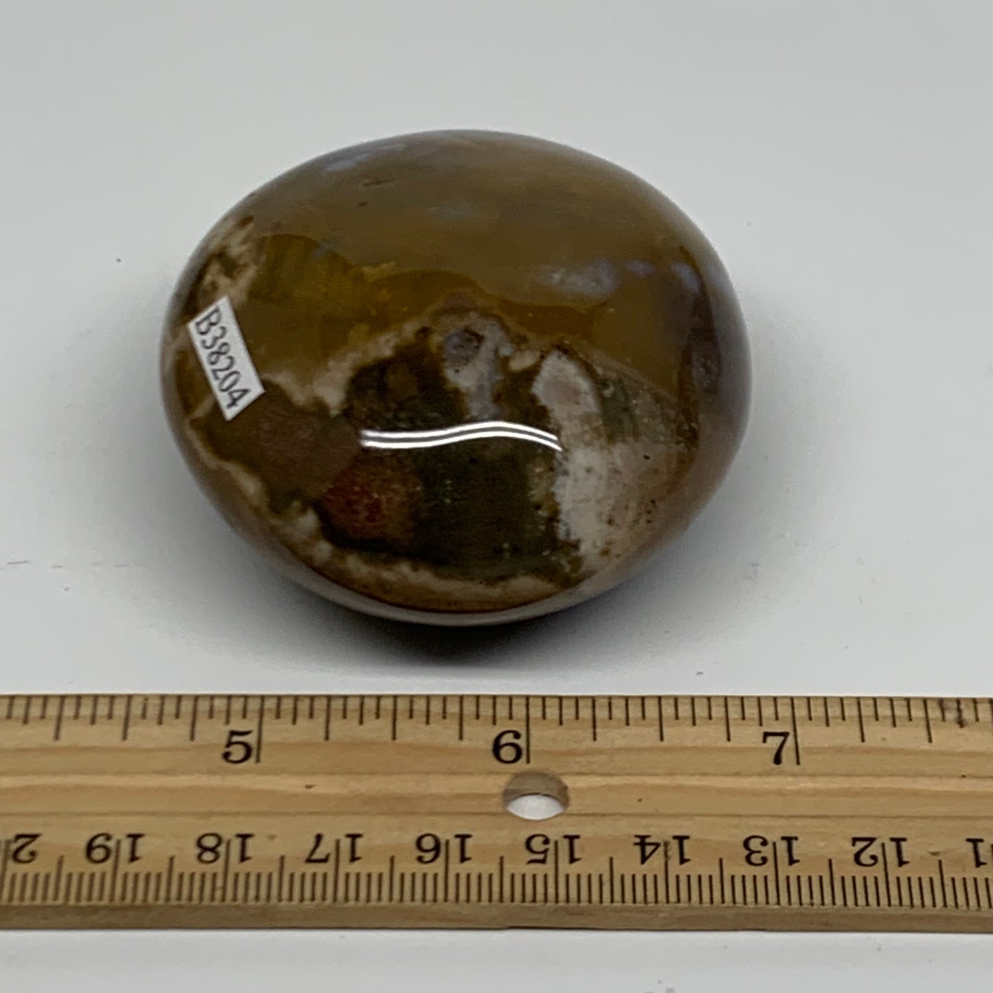 182.7g, 2.5"x2.4"x1.4" Natural Ocean Jasper Palm-Stone Orbicular Jasper, B38204