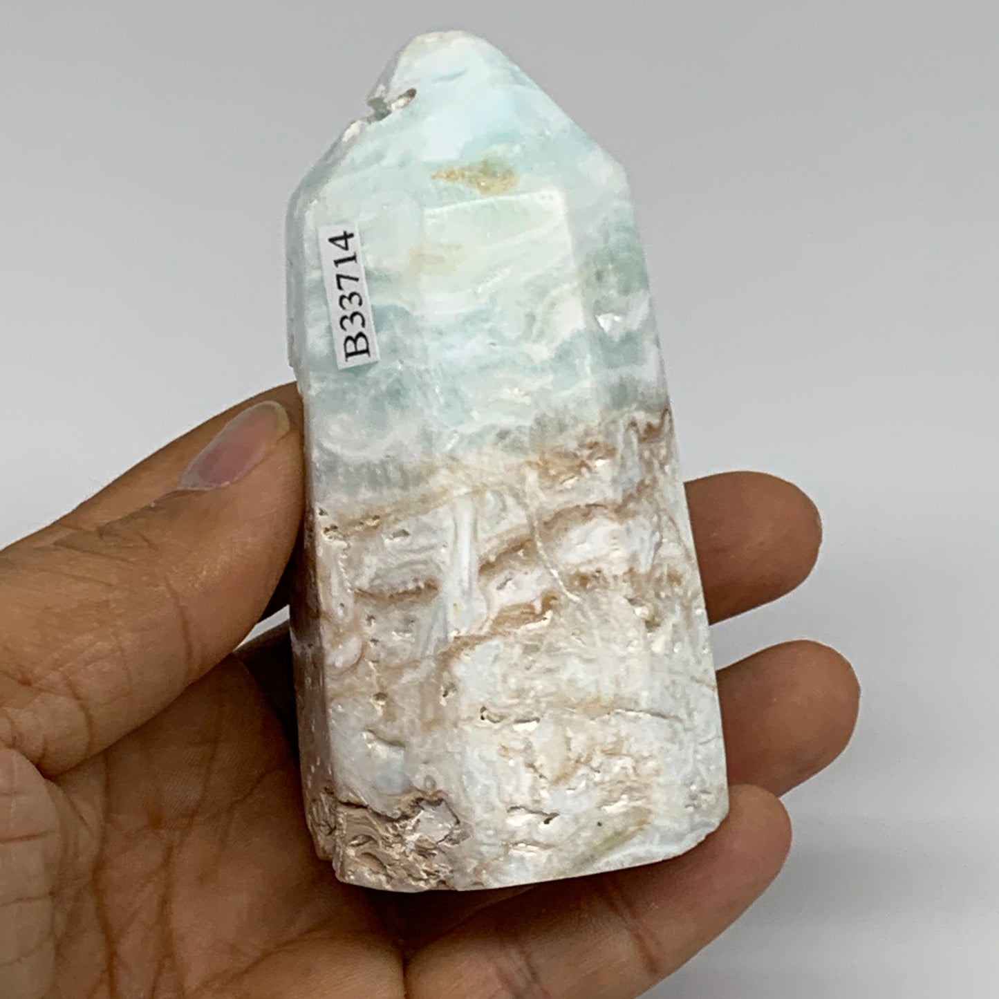 231.4g, 3.3"x1.6", Caribbean Calcite Tower Gemstone @Afghanistan, B33714
