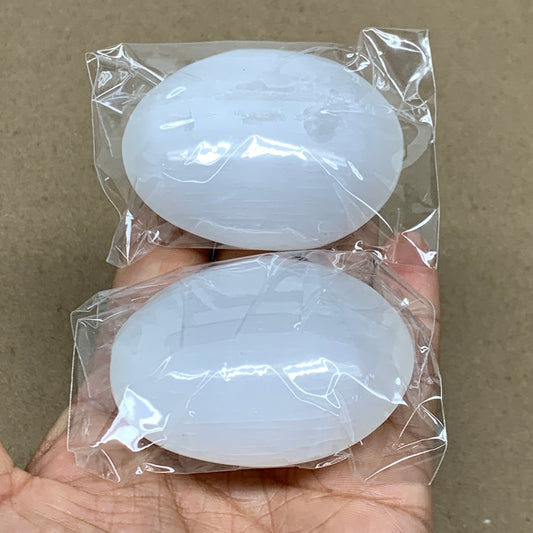 163g, 2.4"x1.8"x1", 2pcs, White Selenite Palmstone Crystal Pillow, B36864