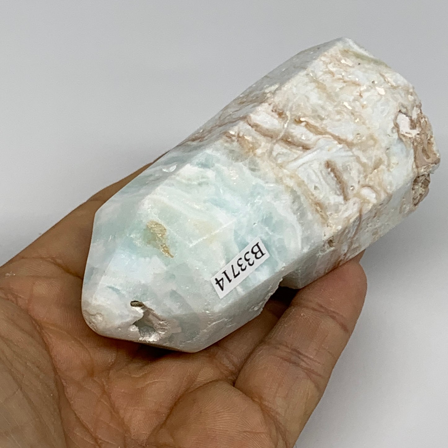 231.4g, 3.3"x1.6", Caribbean Calcite Tower Gemstone @Afghanistan, B33714