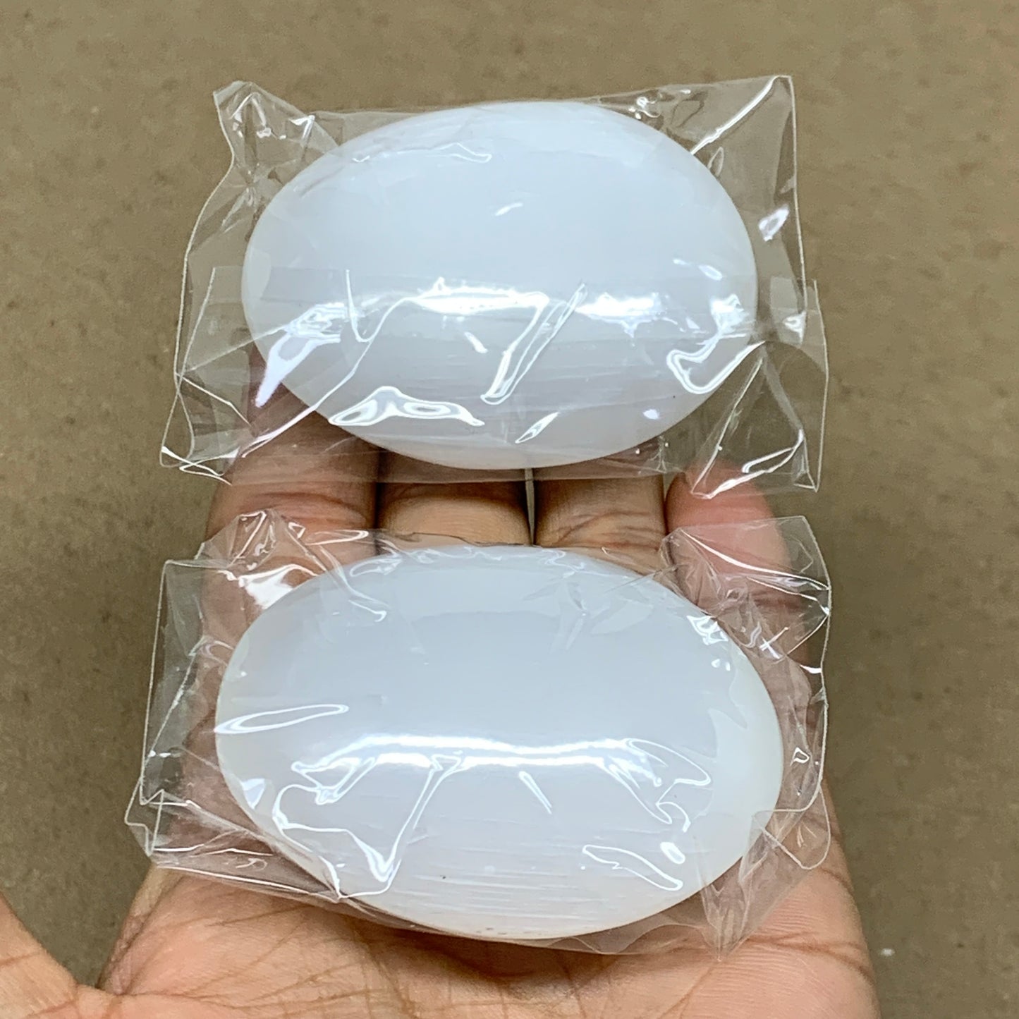 163g, 2.4"x1.8"x1", 2pcs, White Selenite Palmstone Crystal Pillow, B36864