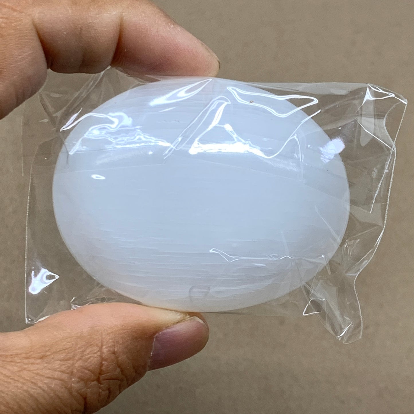 163g, 2.4"x1.8"x1", 2pcs, White Selenite Palmstone Crystal Pillow, B36864