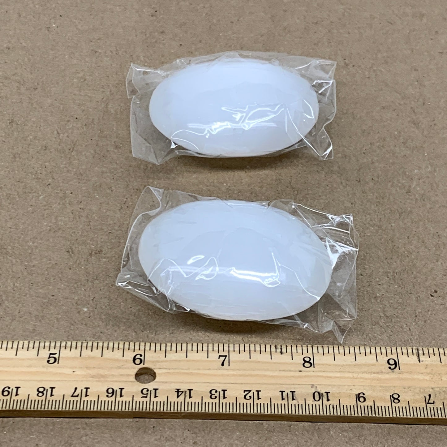163g, 2.4"x1.8"x1", 2pcs, White Selenite Palmstone Crystal Pillow, B36864