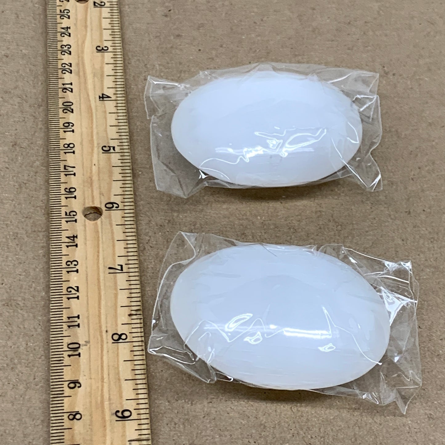 163g, 2.4"x1.8"x1", 2pcs, White Selenite Palmstone Crystal Pillow, B36864