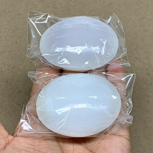 158g, 2.4"x1.8"x1", 2pcs, White Selenite Palmstone Crystal Pillow, B36865