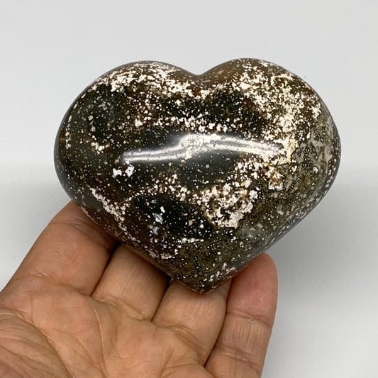 0.56 lbs, 2.6"x3.2"x1.5" Ocean Jasper Heart Polished Healing Crystal, B30914