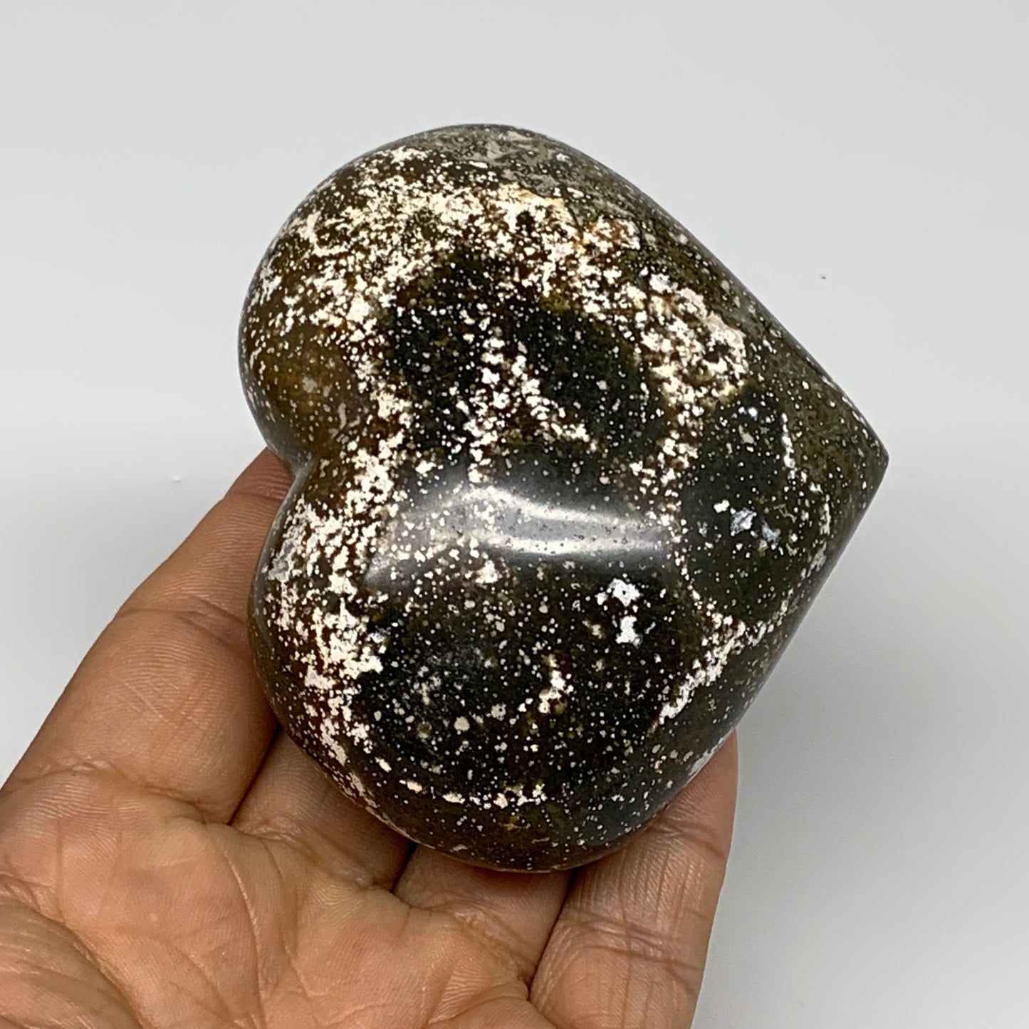 0.56 lbs, 2.6"x3.2"x1.5" Ocean Jasper Heart Polished Healing Crystal, B30914