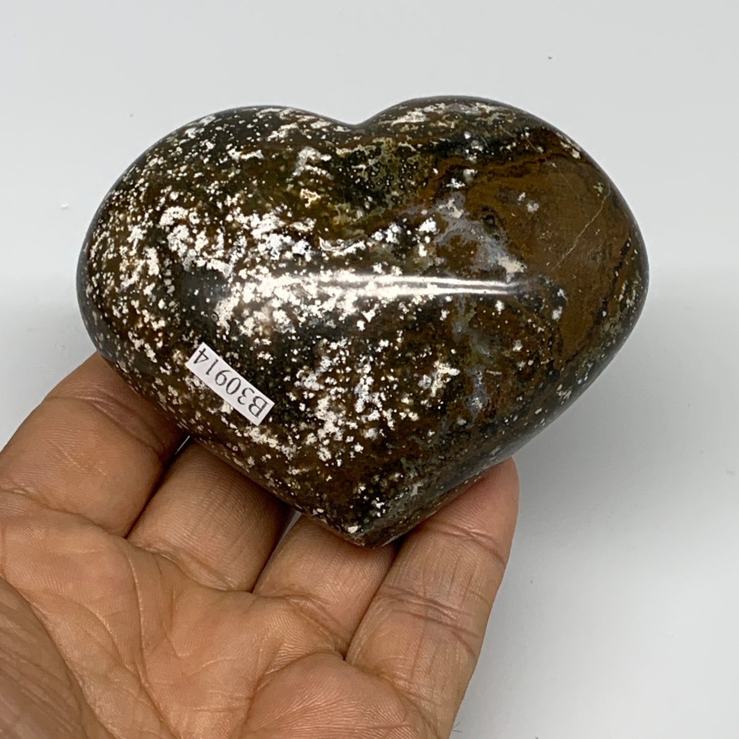 0.56 lbs, 2.6"x3.2"x1.5" Ocean Jasper Heart Polished Healing Crystal, B30914