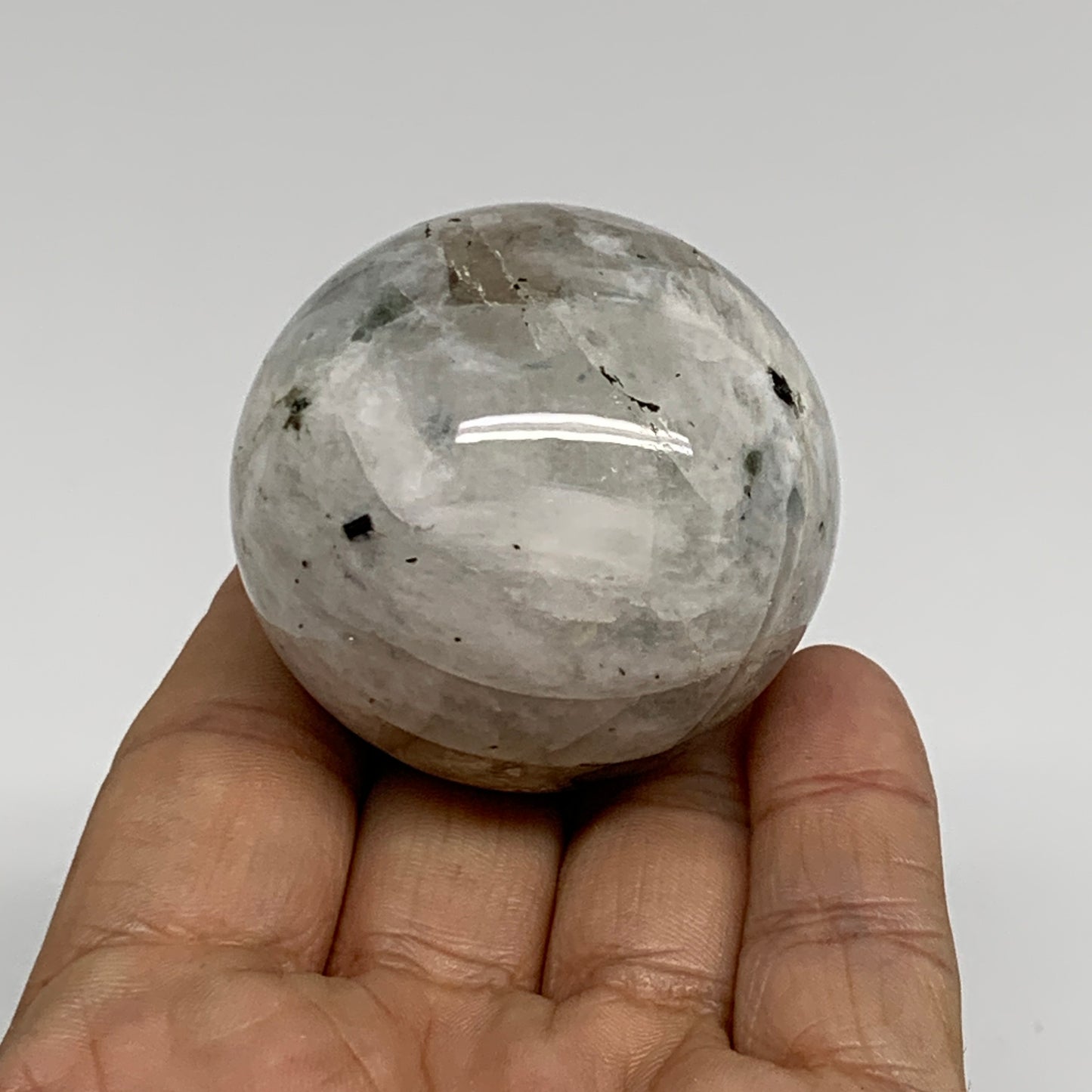 142.3g, 1.8"(46mm), Natural Rainbow Moonstone Sphere Ball Gemstone, B34352