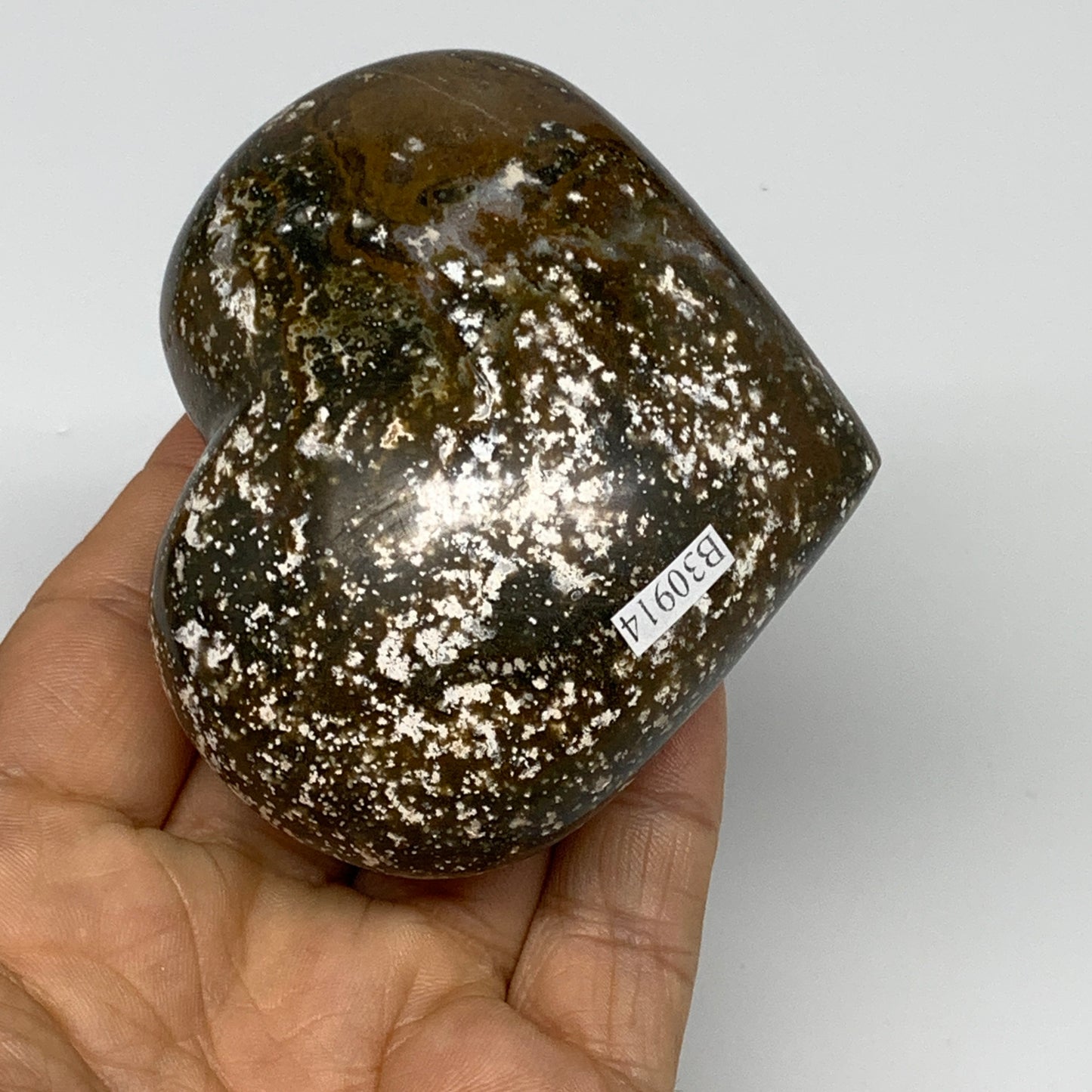 0.56 lbs, 2.6"x3.2"x1.5" Ocean Jasper Heart Polished Healing Crystal, B30914