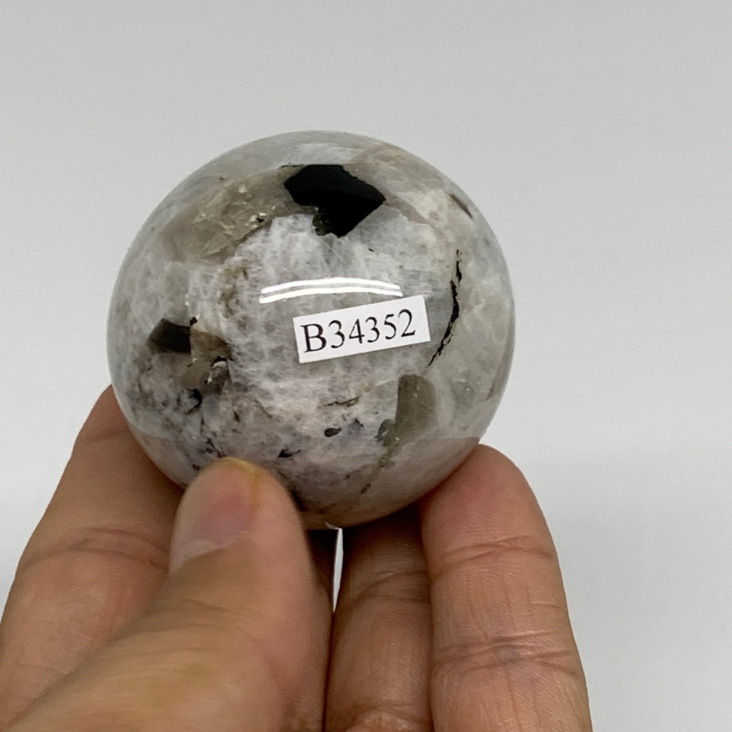 142.3g, 1.8"(46mm), Natural Rainbow Moonstone Sphere Ball Gemstone, B34352