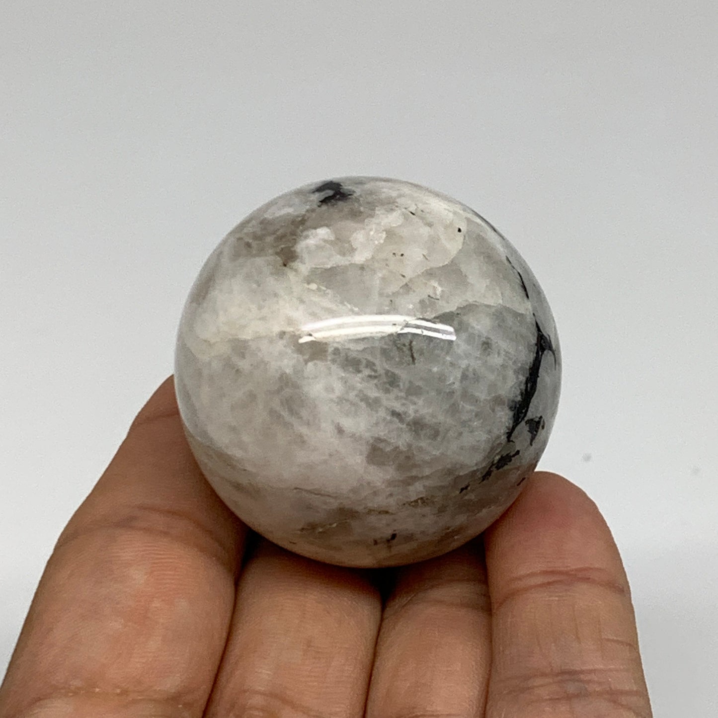 99.9g, 1.7"(42mm), Natural Rainbow Moonstone Sphere Ball Gemstone, B35141