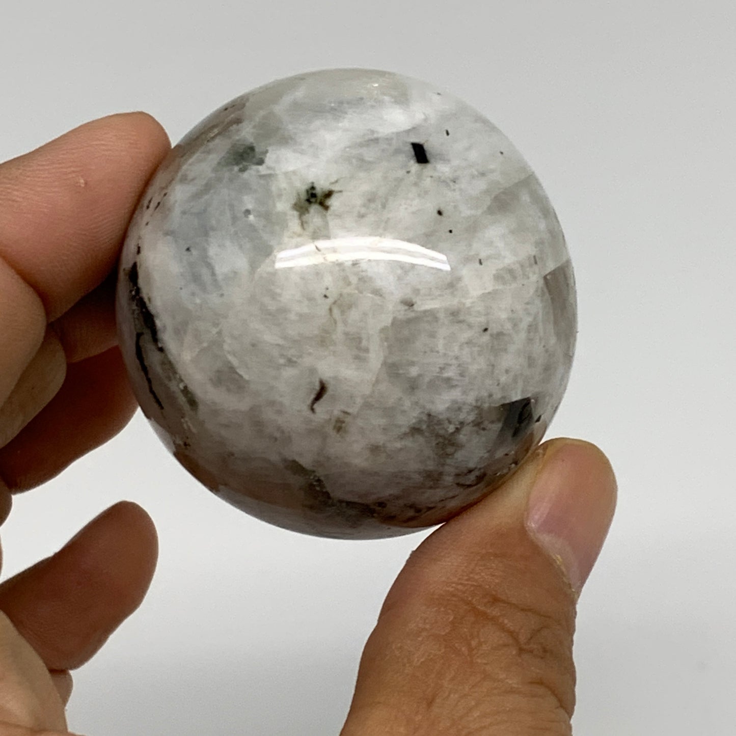 142.3g, 1.8"(46mm), Natural Rainbow Moonstone Sphere Ball Gemstone, B34352