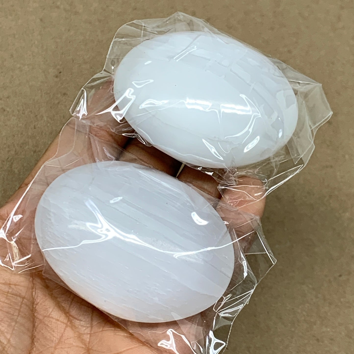152g, 2.4"x1.8"x1", 2pcs, White Selenite Palmstone Crystal Pillow, B36866