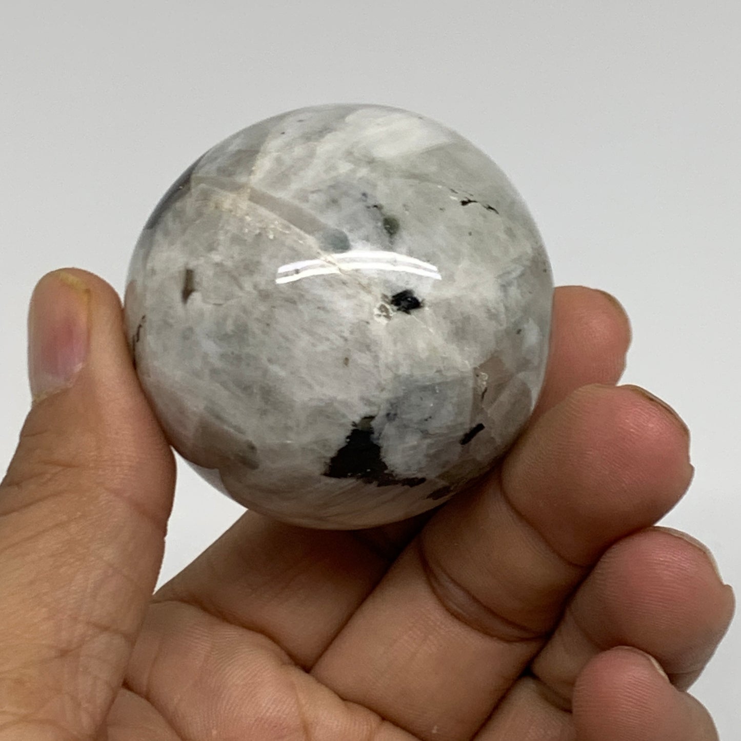 142.3g, 1.8"(46mm), Natural Rainbow Moonstone Sphere Ball Gemstone, B34352