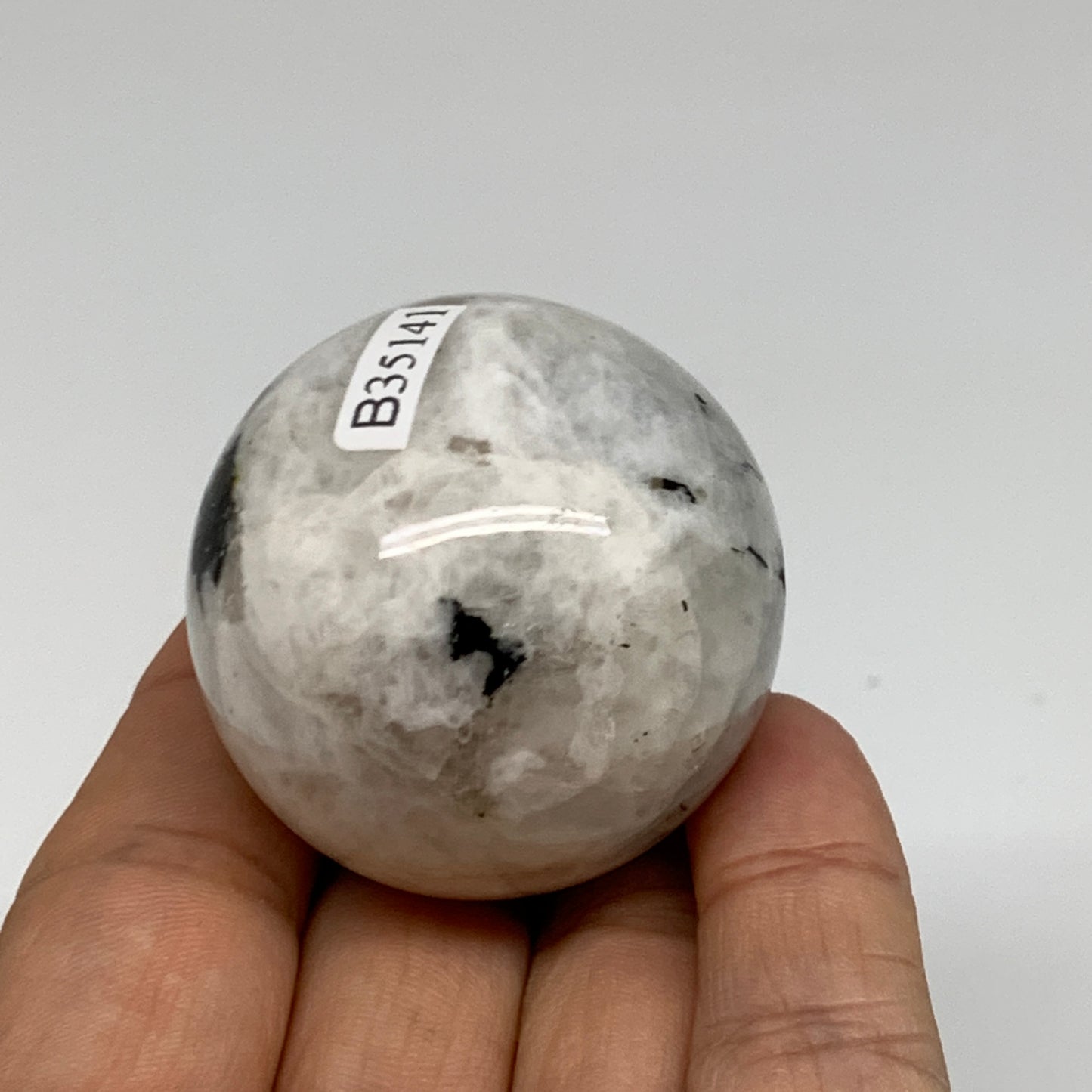 99.9g, 1.7"(42mm), Natural Rainbow Moonstone Sphere Ball Gemstone, B35141