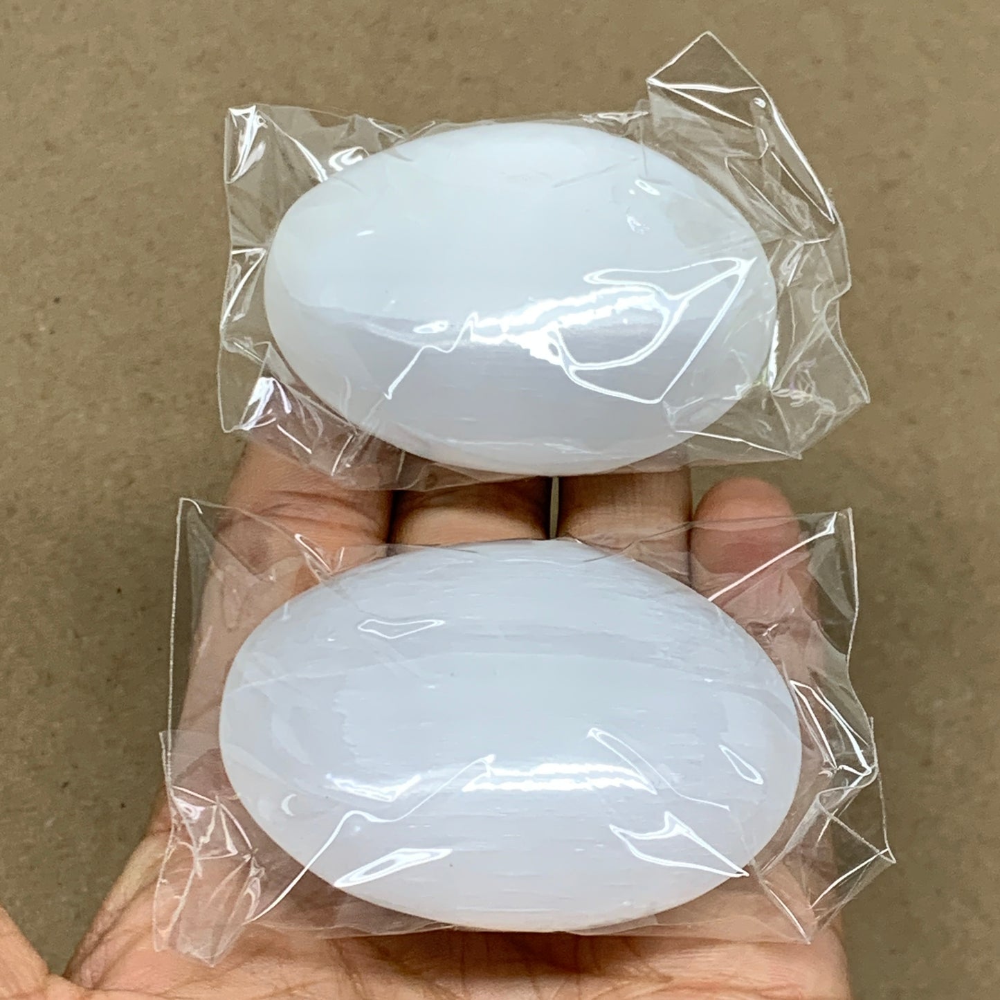 152g, 2.4"x1.8"x1", 2pcs, White Selenite Palmstone Crystal Pillow, B36866