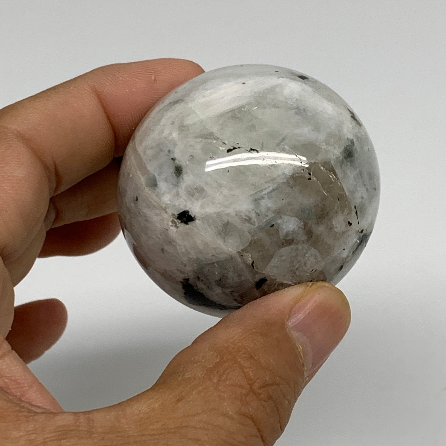 142.3g, 1.8"(46mm), Natural Rainbow Moonstone Sphere Ball Gemstone, B34352