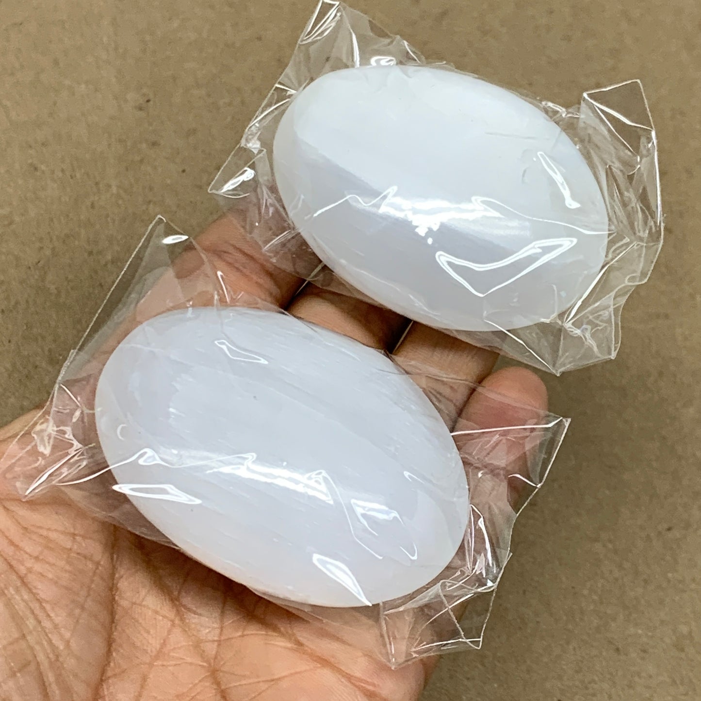 152g, 2.4"x1.8"x1", 2pcs, White Selenite Palmstone Crystal Pillow, B36866