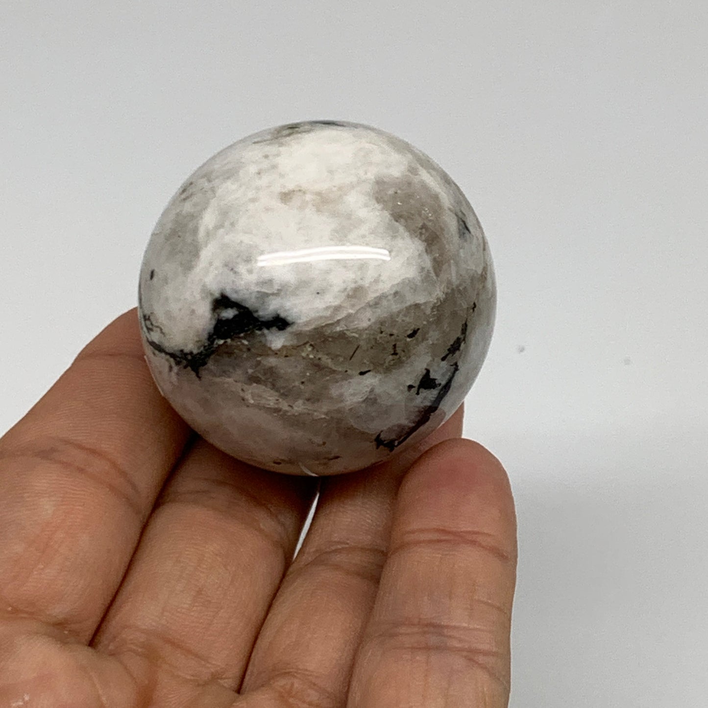 99.9g, 1.7"(42mm), Natural Rainbow Moonstone Sphere Ball Gemstone, B35141