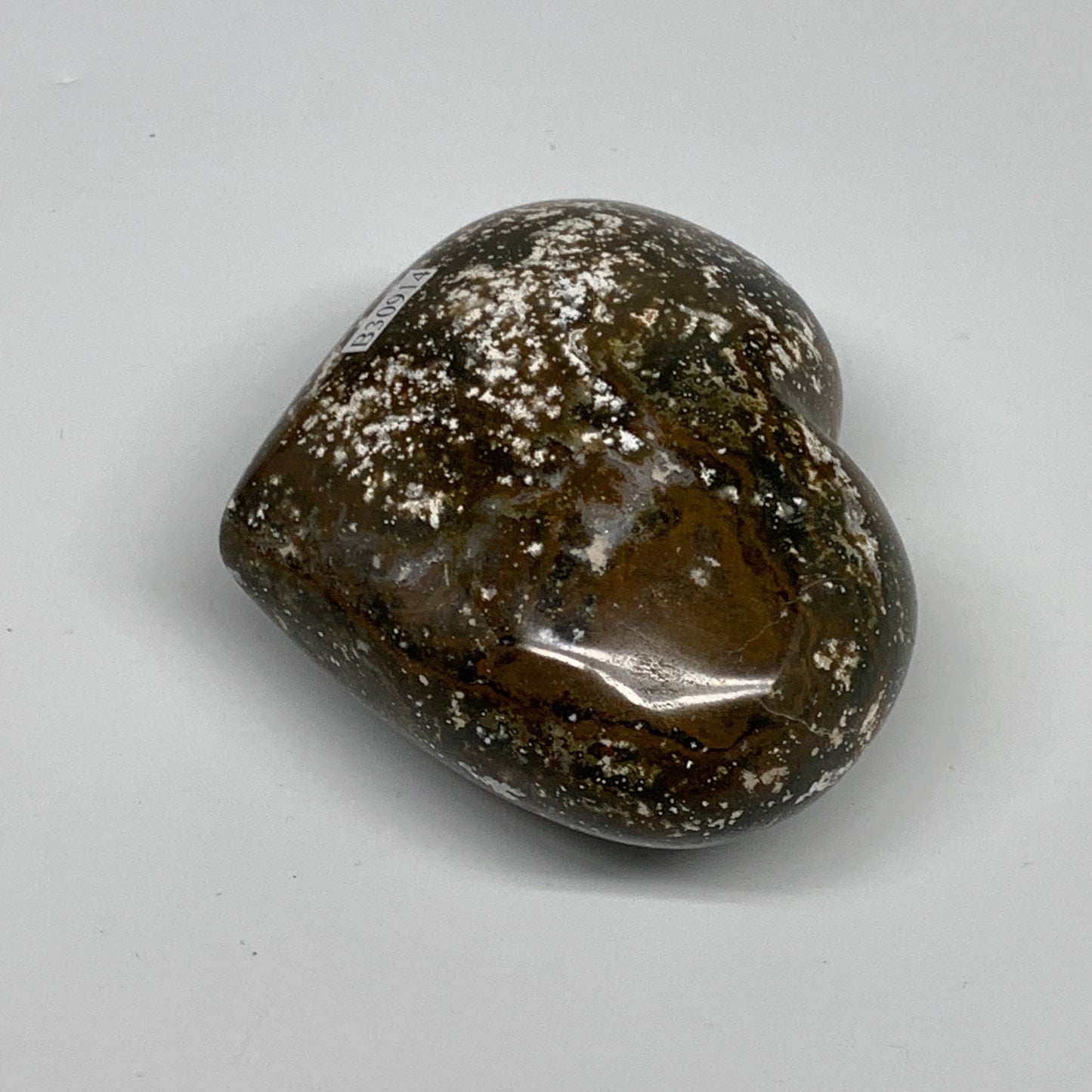 0.56 lbs, 2.6"x3.2"x1.5" Ocean Jasper Heart Polished Healing Crystal, B30914