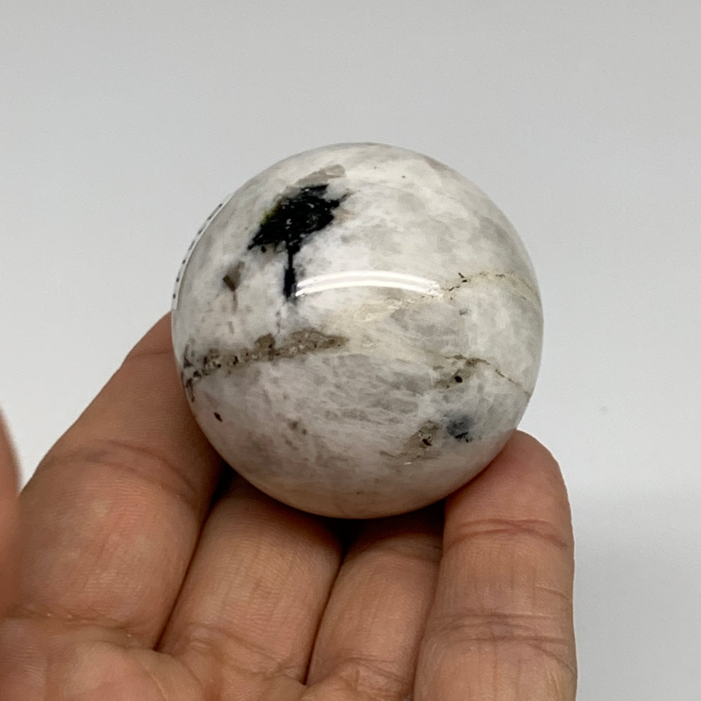 99.9g, 1.7"(42mm), Natural Rainbow Moonstone Sphere Ball Gemstone, B35141