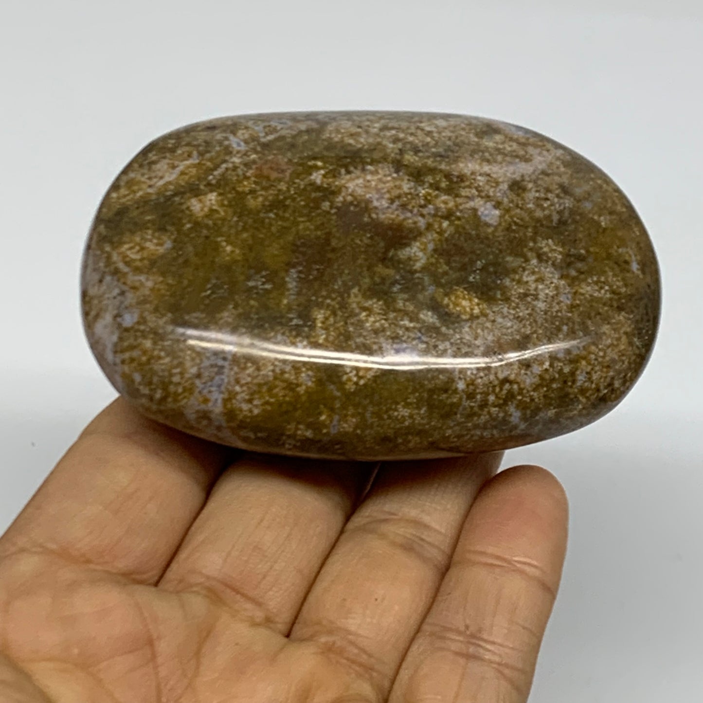 188.7g, 3.1"x2.1"x1.2" Natural Ocean Jasper Palm-Stone Orbicular Jasper, B38208