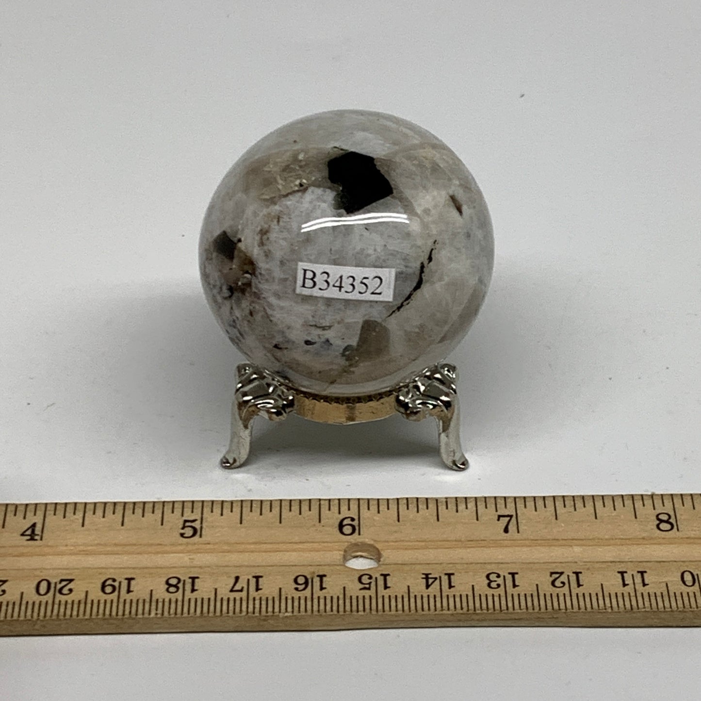 142.3g, 1.8"(46mm), Natural Rainbow Moonstone Sphere Ball Gemstone, B34352