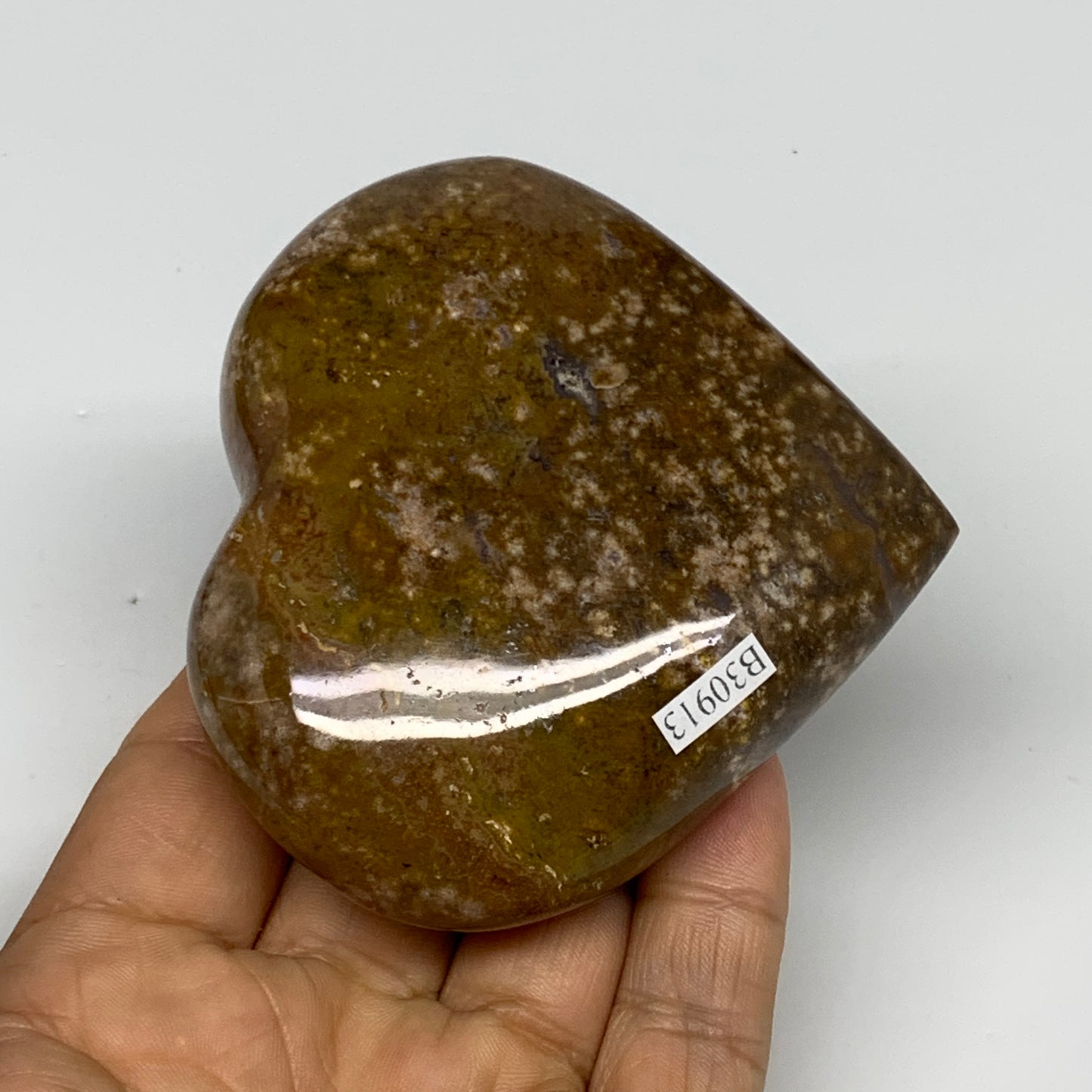 0.52 lbs, 2.9"x3.2"x1.2" Ocean Jasper Heart Polished Healing Crystal, B30913