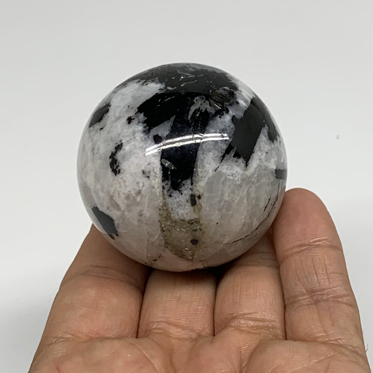 149.9g, 1.9"(47mm), Natural Rainbow Moonstone Sphere Ball Gemstone, B34353