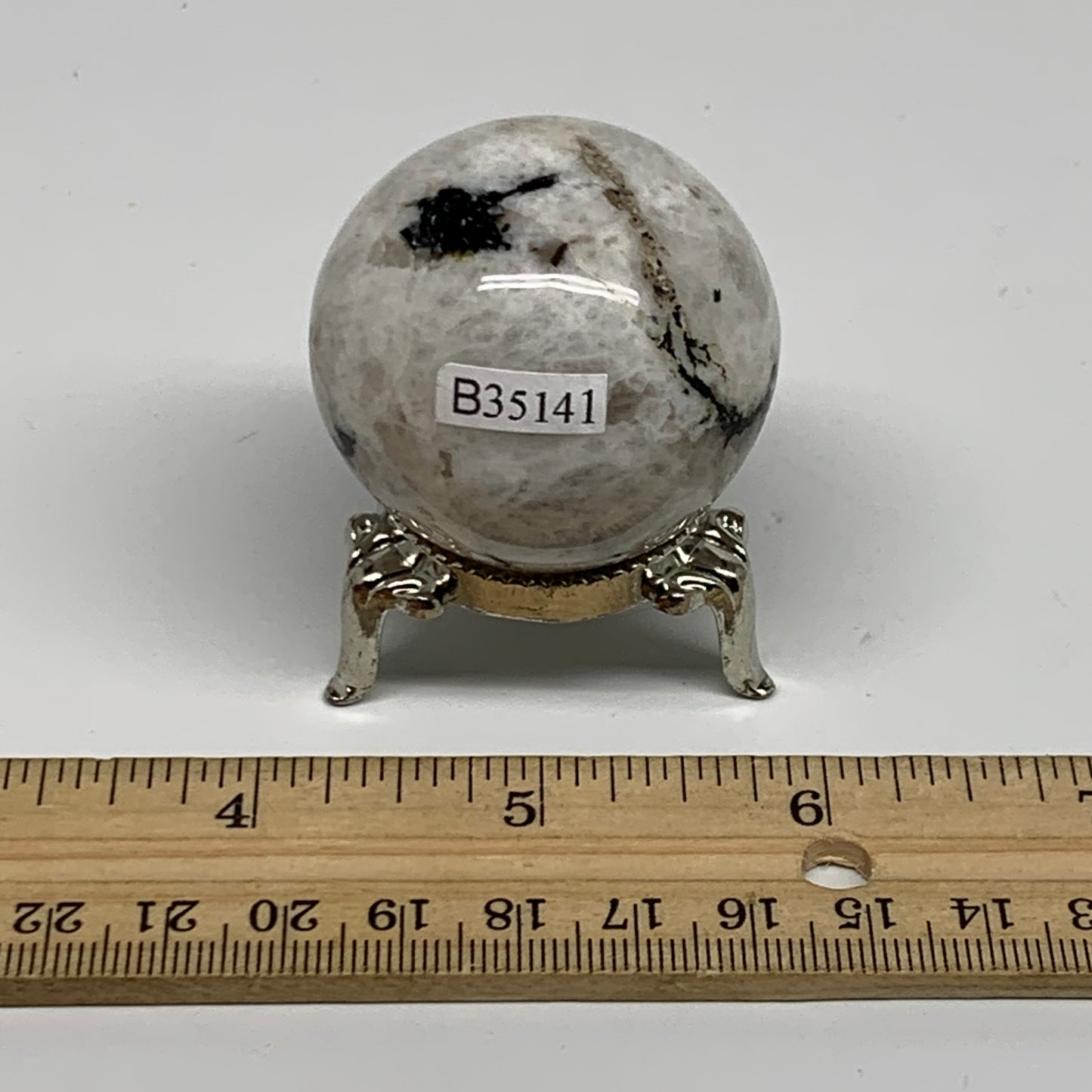 99.9g, 1.7"(42mm), Natural Rainbow Moonstone Sphere Ball Gemstone, B35141