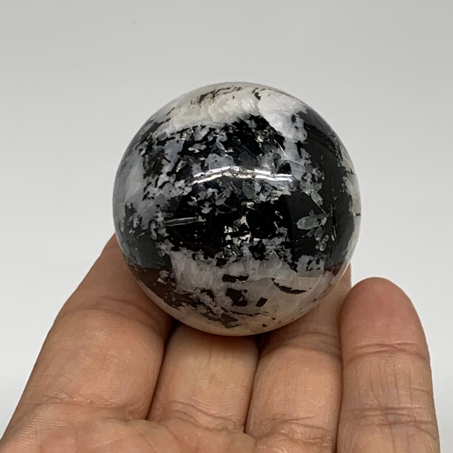 110g, 1.7"(42mm), Natural Rainbow Moonstone Sphere Ball Gemstone, B35142