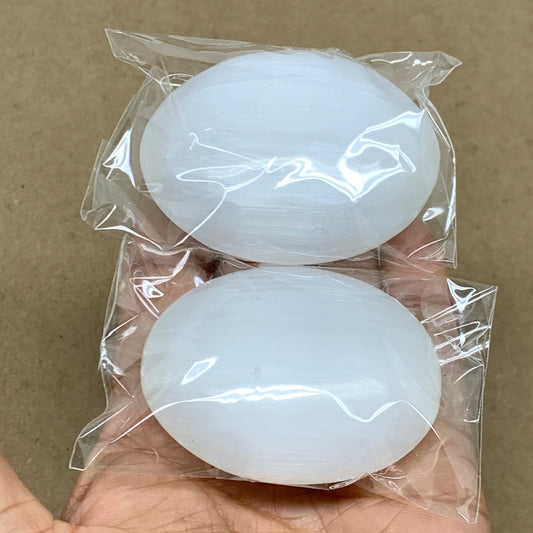 158g, 2.4"x1.8"x1", 2pcs, White Selenite Palmstone Crystal Pillow, B36867