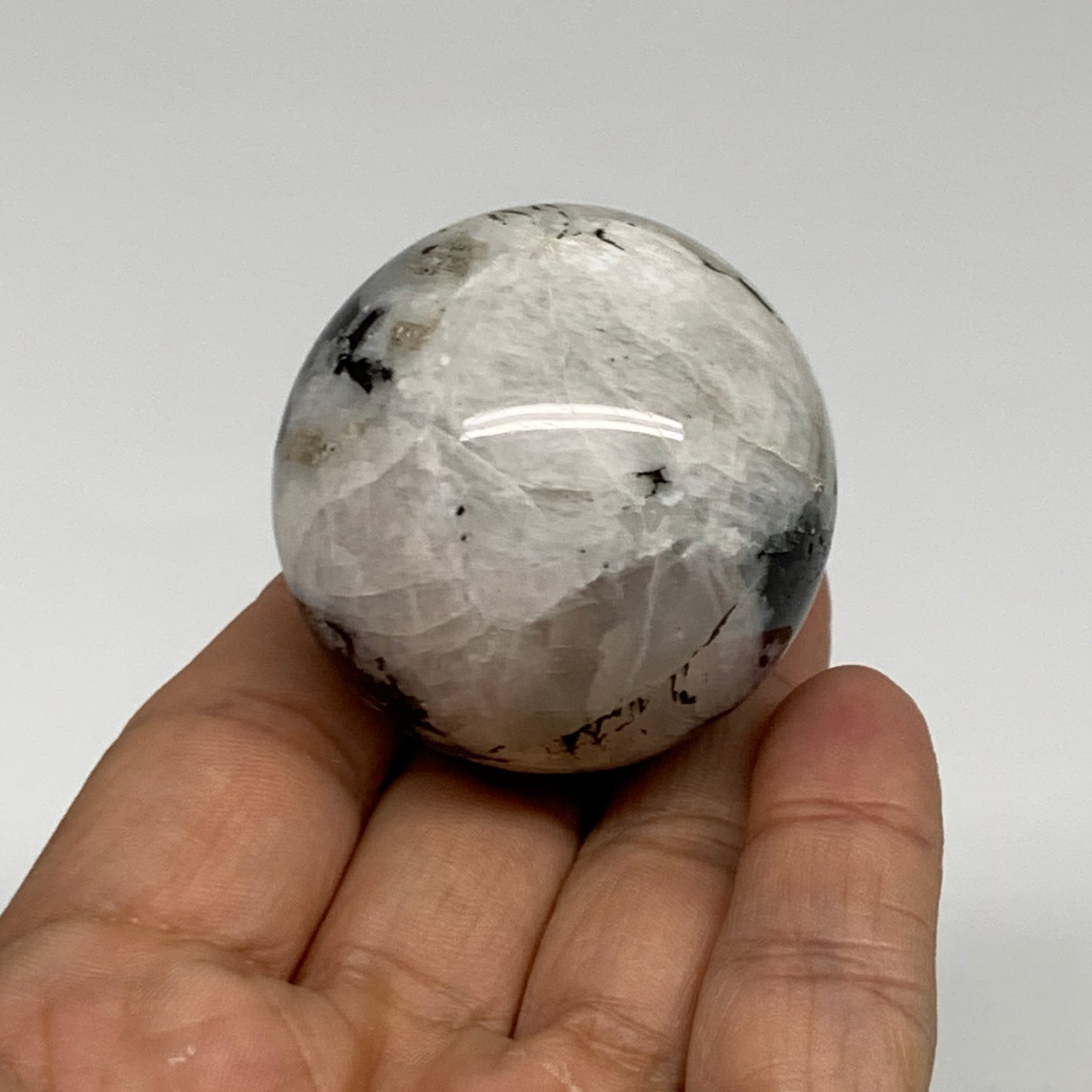 110g, 1.7"(42mm), Natural Rainbow Moonstone Sphere Ball Gemstone, B35142