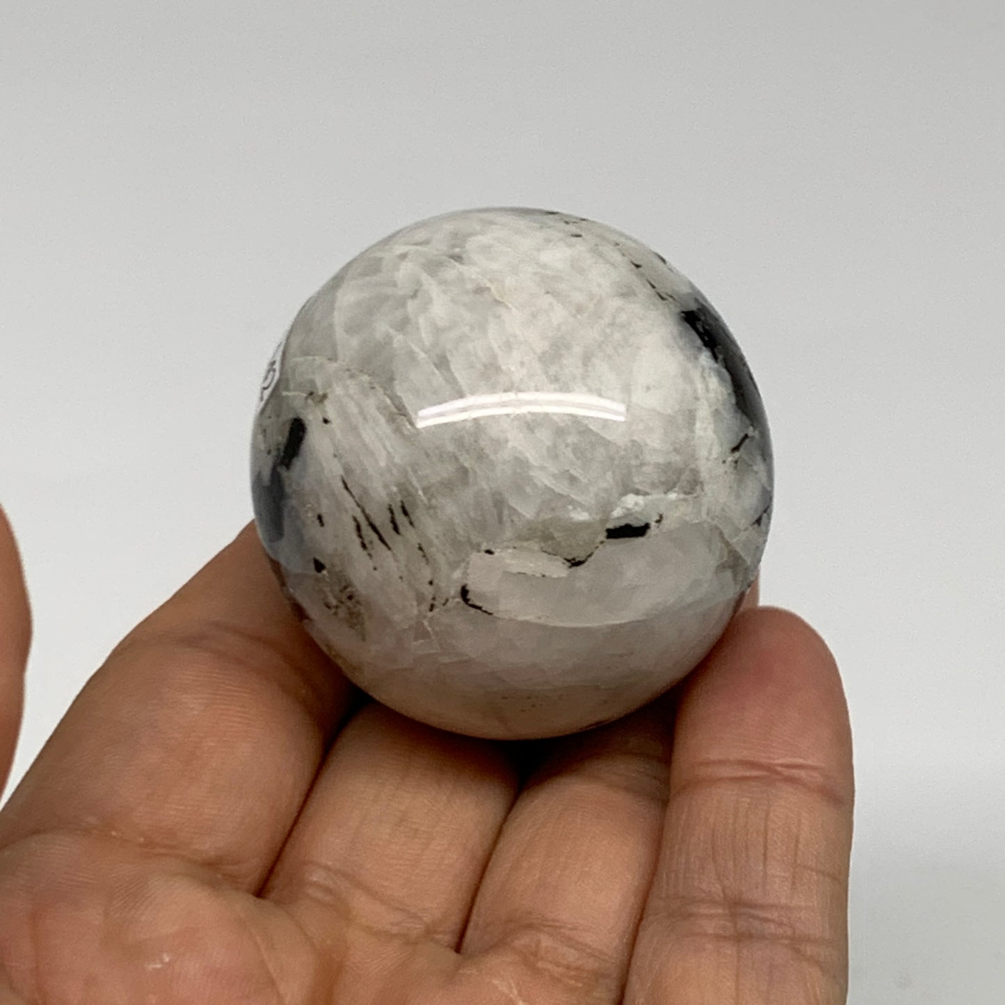 110g, 1.7"(42mm), Natural Rainbow Moonstone Sphere Ball Gemstone, B35142