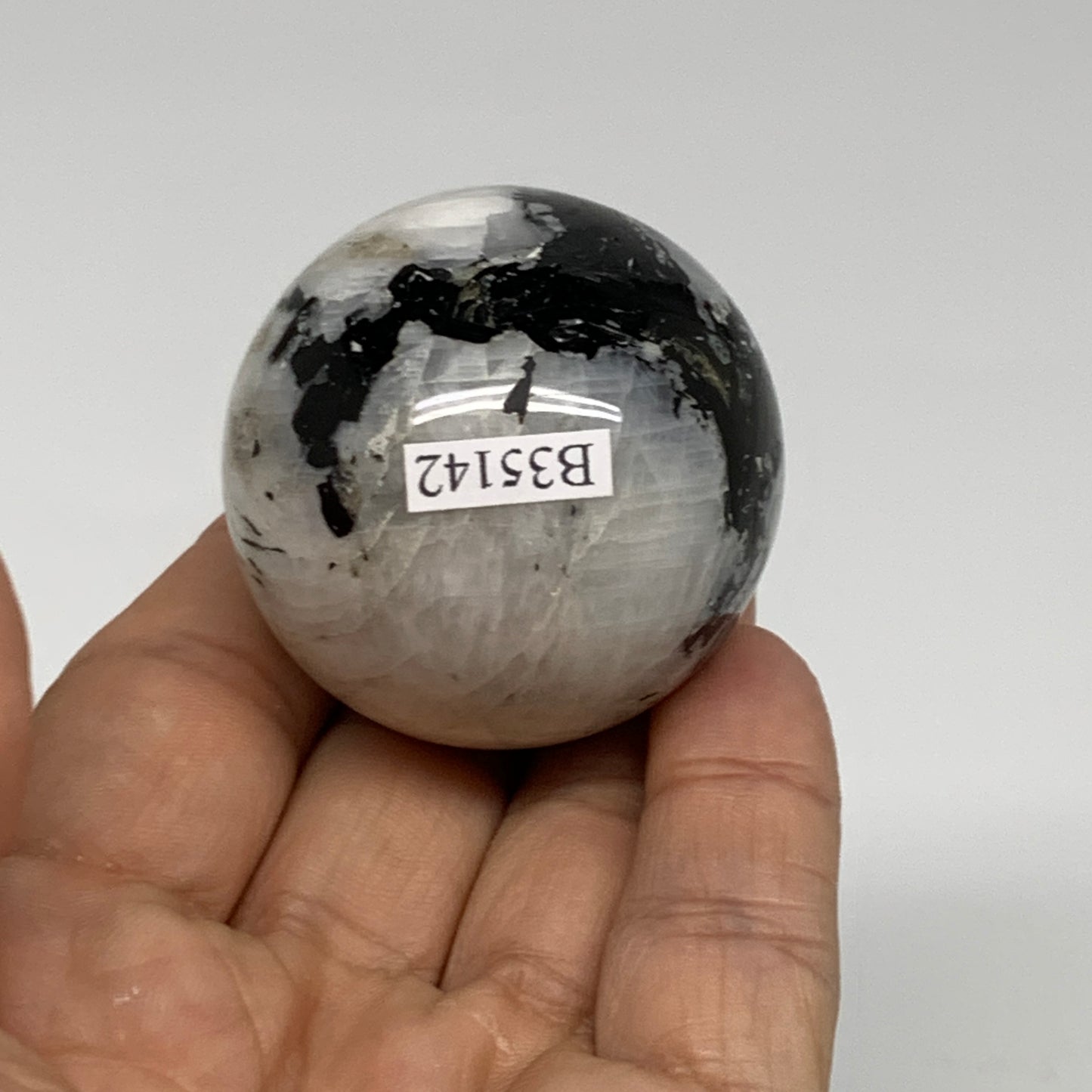 110g, 1.7"(42mm), Natural Rainbow Moonstone Sphere Ball Gemstone, B35142