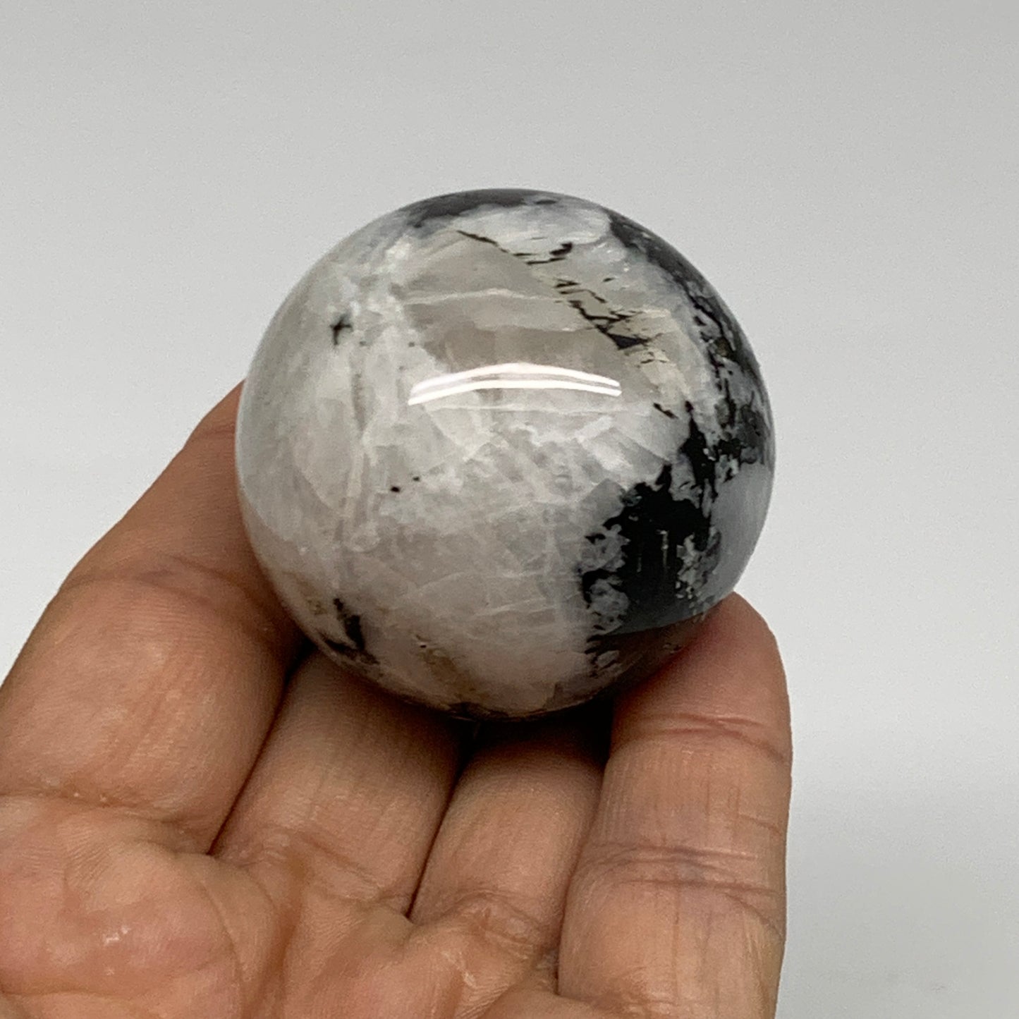 110g, 1.7"(42mm), Natural Rainbow Moonstone Sphere Ball Gemstone, B35142