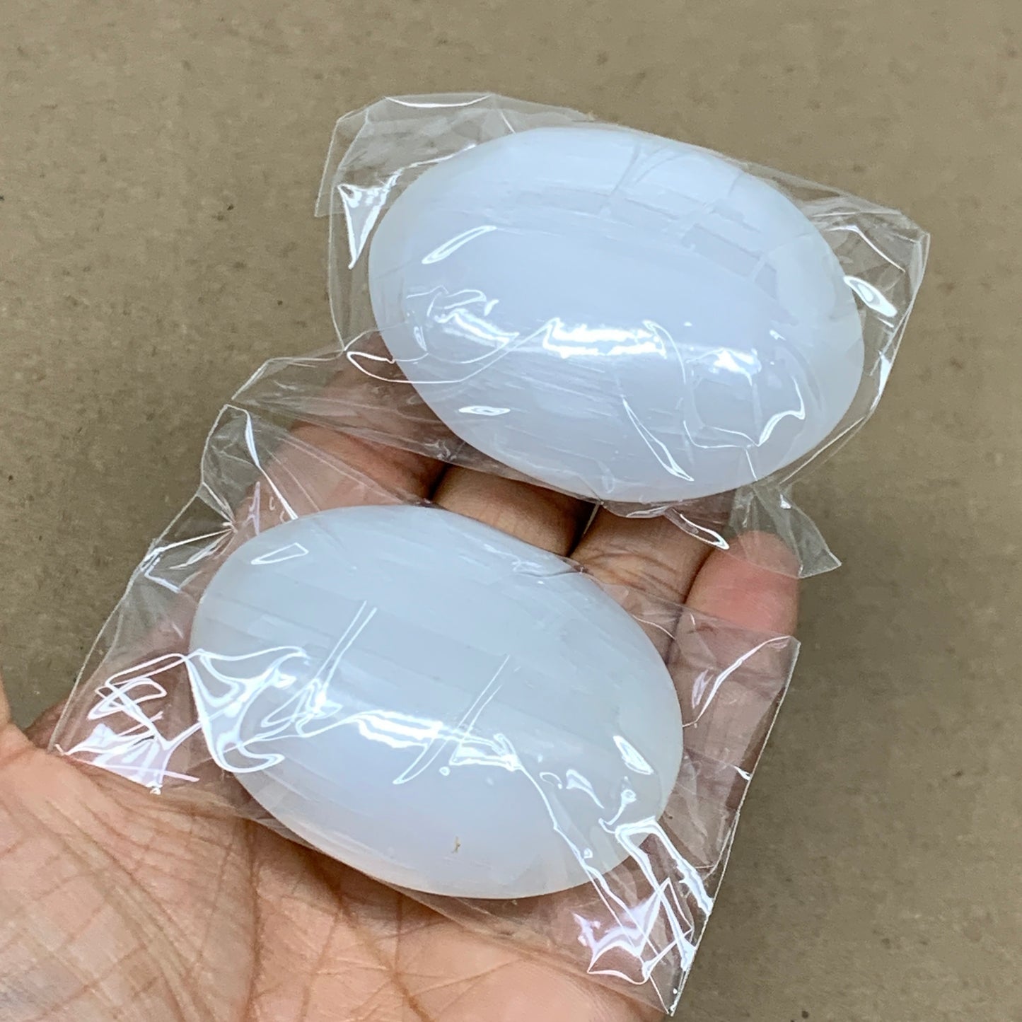 158g, 2.4"x1.8"x1", 2pcs, White Selenite Palmstone Crystal Pillow, B36867