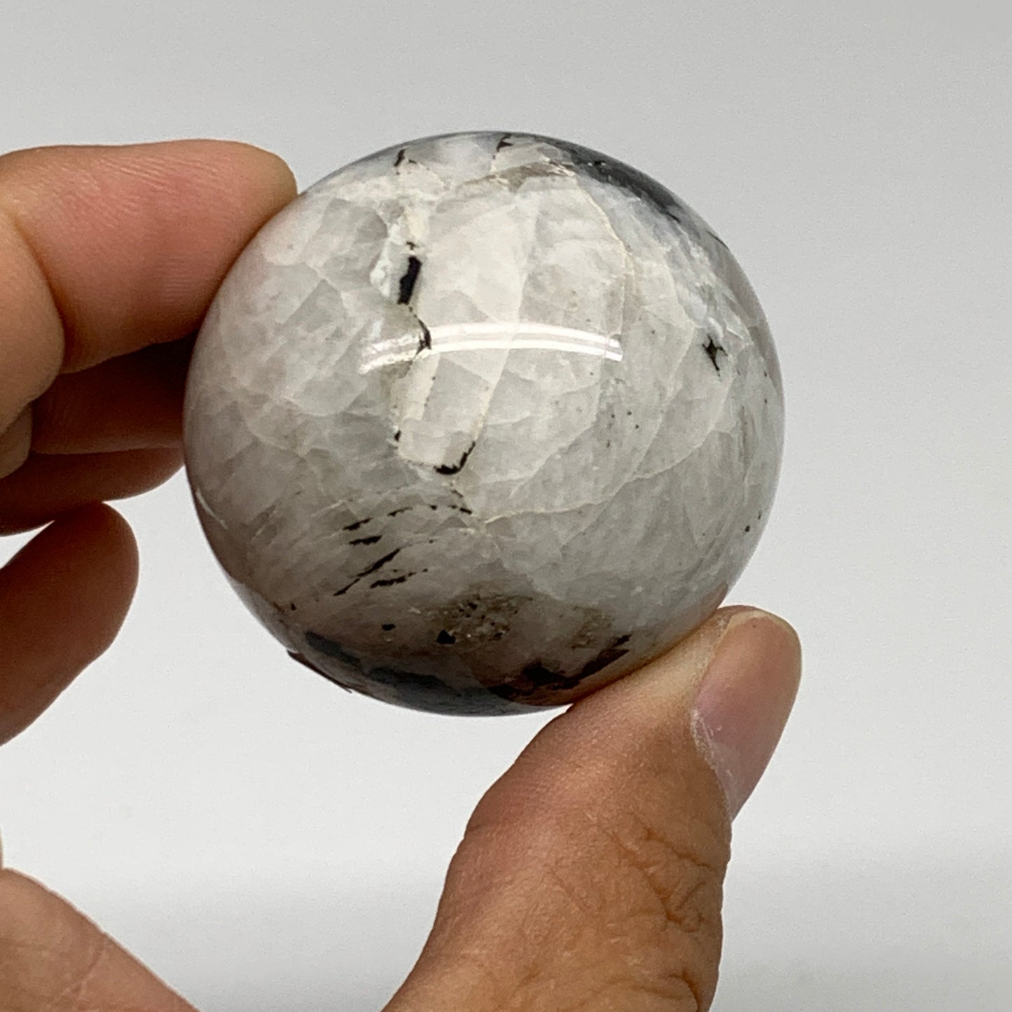 110g, 1.7"(42mm), Natural Rainbow Moonstone Sphere Ball Gemstone, B35142