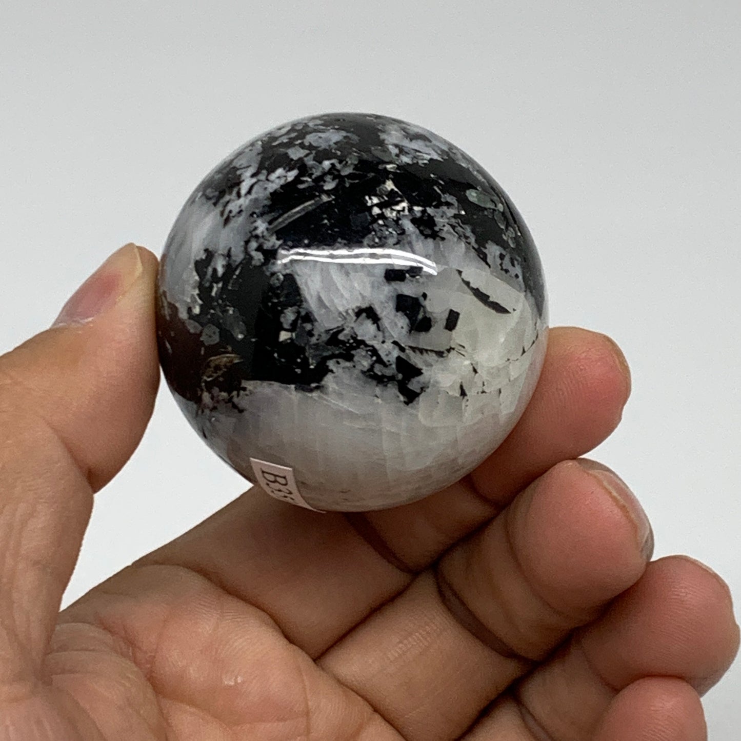 110g, 1.7"(42mm), Natural Rainbow Moonstone Sphere Ball Gemstone, B35142