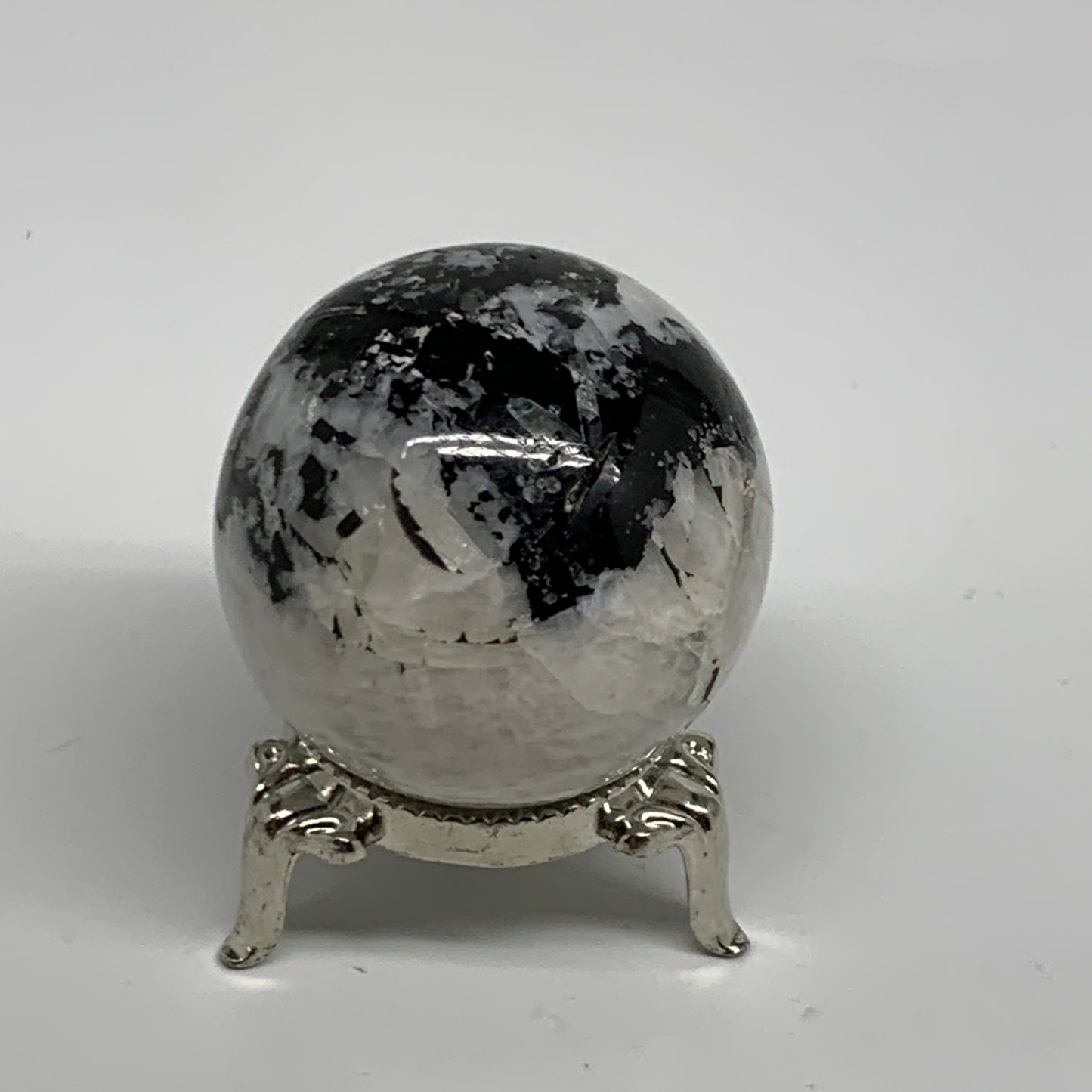 110g, 1.7"(42mm), Natural Rainbow Moonstone Sphere Ball Gemstone, B35142