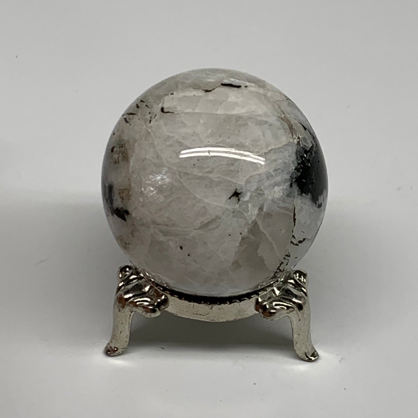 110g, 1.7"(42mm), Natural Rainbow Moonstone Sphere Ball Gemstone, B35142