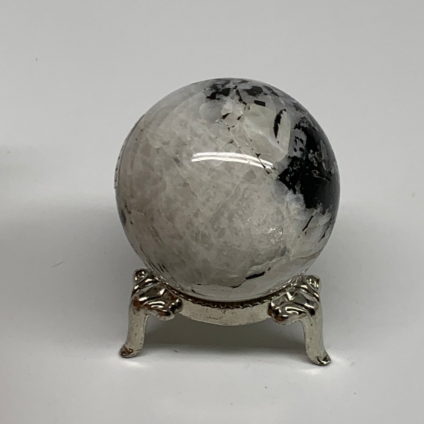 110g, 1.7"(42mm), Natural Rainbow Moonstone Sphere Ball Gemstone, B35142