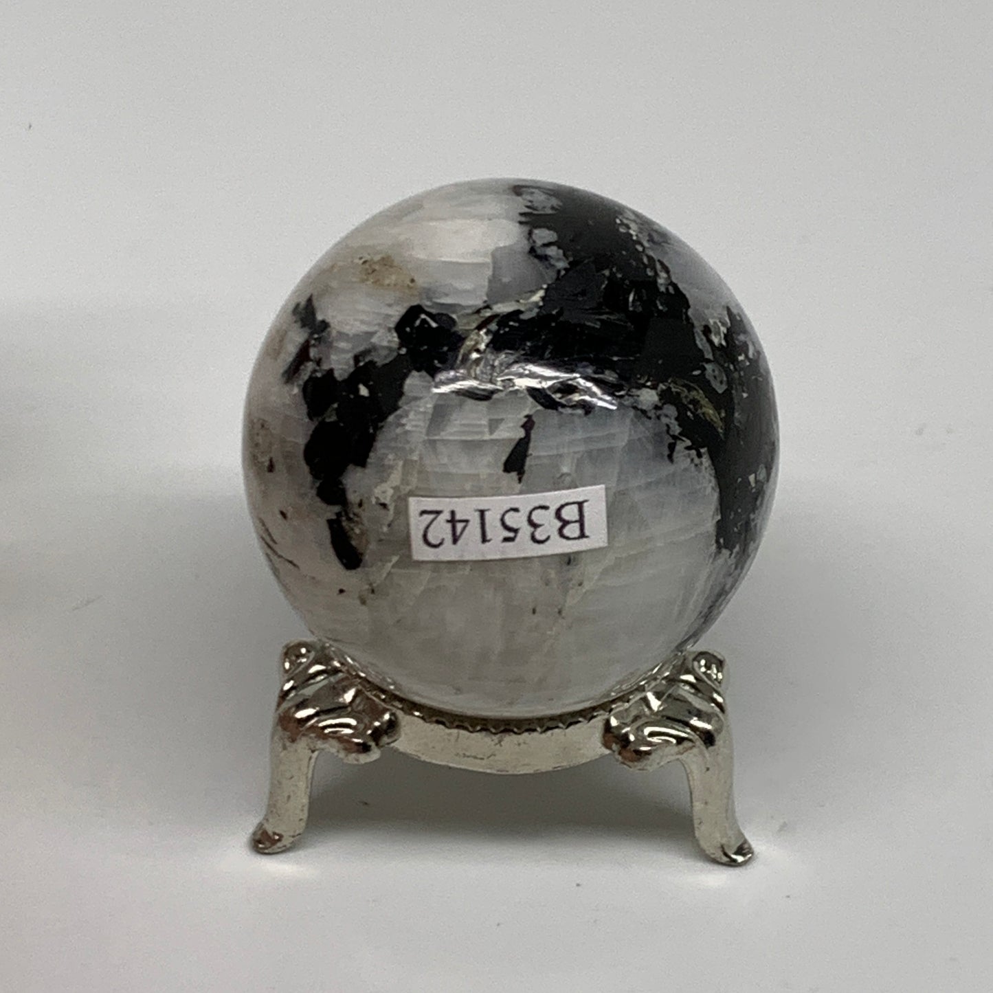 110g, 1.7"(42mm), Natural Rainbow Moonstone Sphere Ball Gemstone, B35142