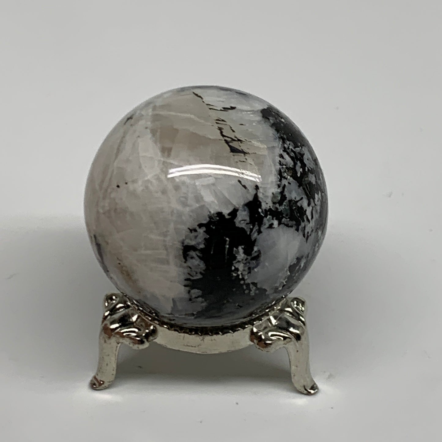 110g, 1.7"(42mm), Natural Rainbow Moonstone Sphere Ball Gemstone, B35142