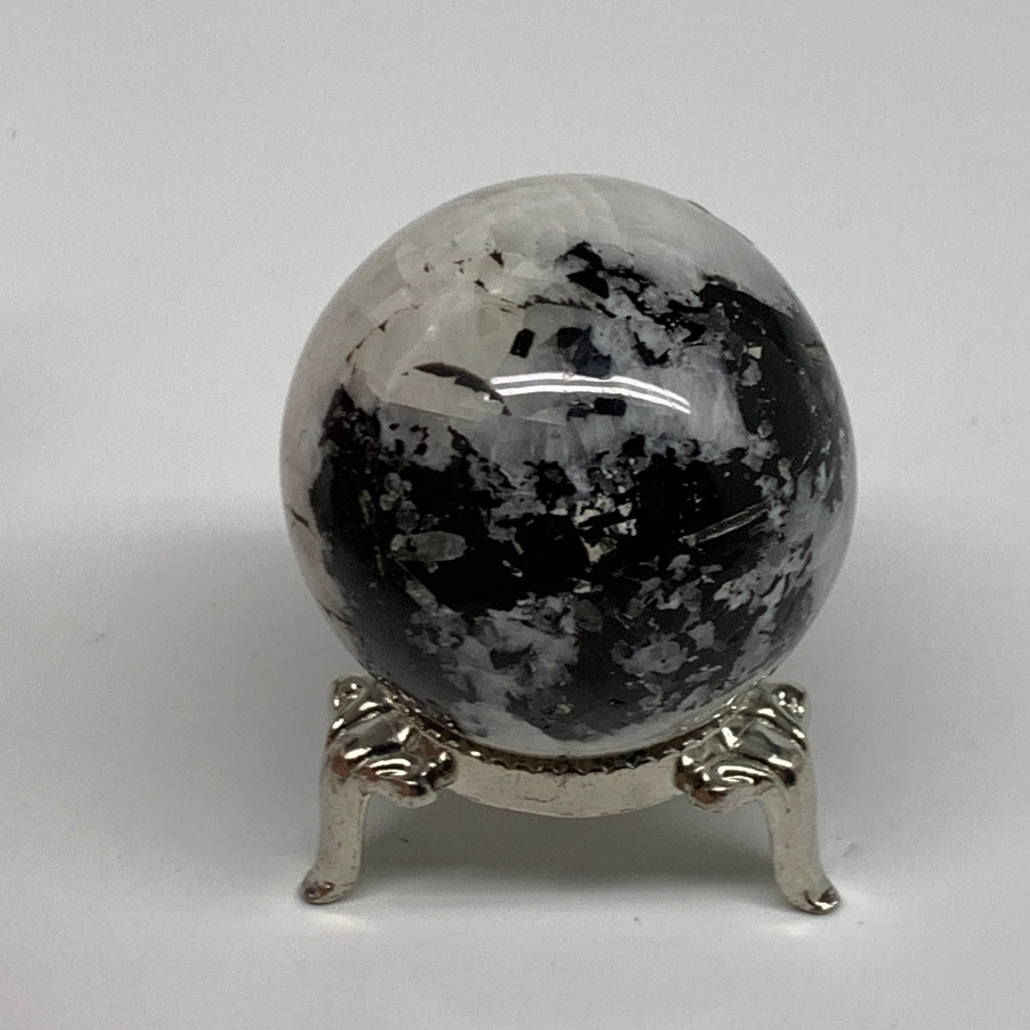 110g, 1.7"(42mm), Natural Rainbow Moonstone Sphere Ball Gemstone, B35142