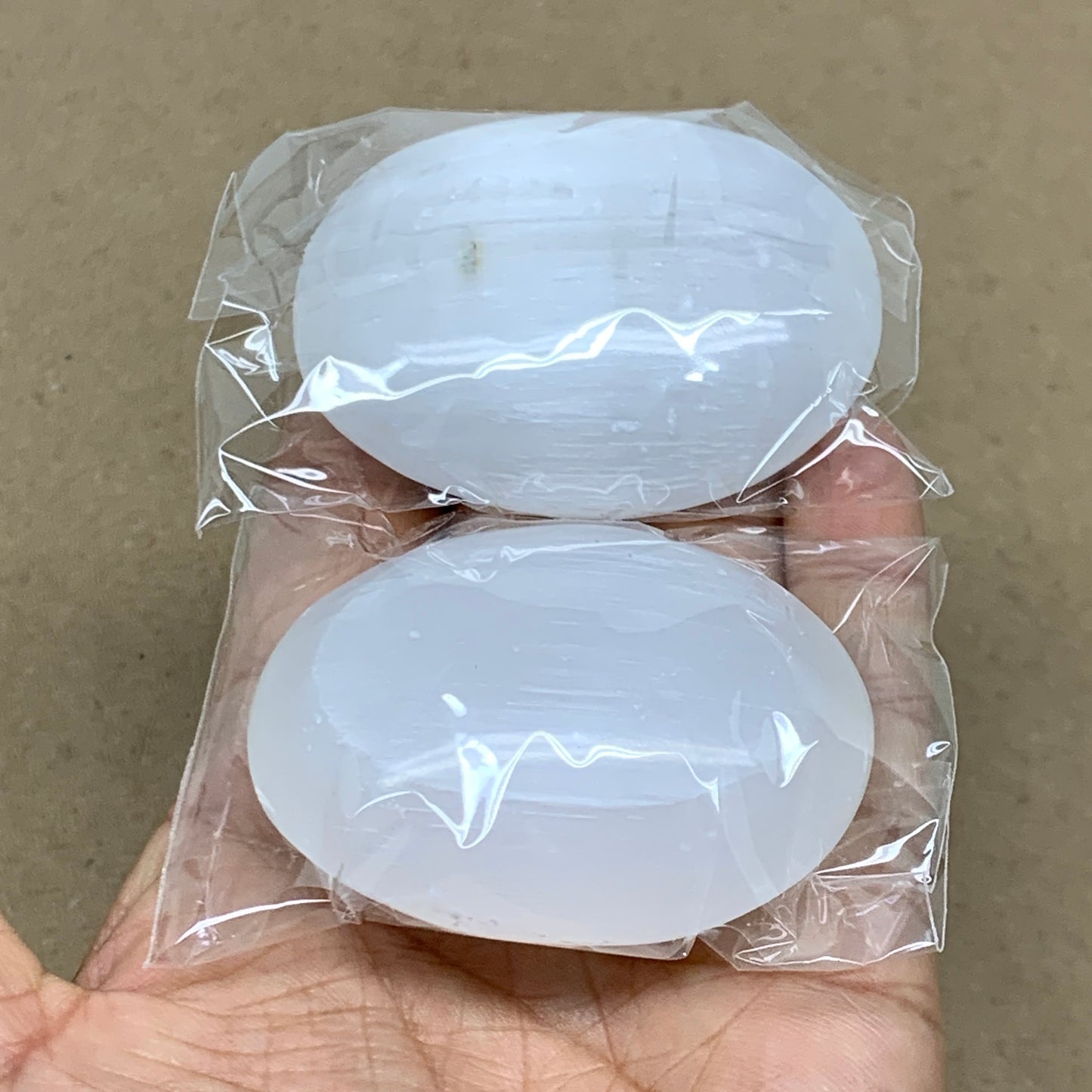 152g, 2.4"x1.8"x1", 2pcs, White Selenite Palmstone Crystal Pillow, B36868