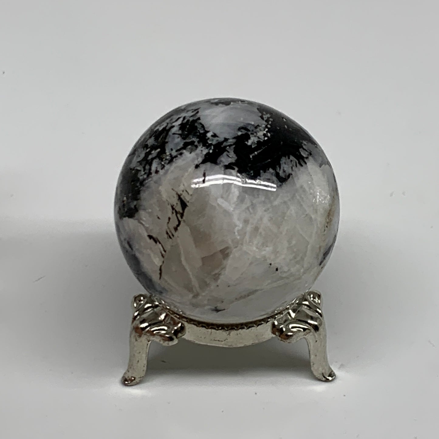 110g, 1.7"(42mm), Natural Rainbow Moonstone Sphere Ball Gemstone, B35142